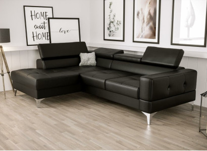 L-shape Furniture Design Black Leather Wood new Modern Luxury Italy Corner sofa Couches